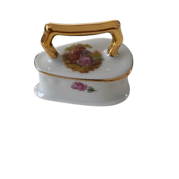 Vintage Limoges Castel France Miniature Iron w Gold Plated Handle Made In France - Picture 1 of 14